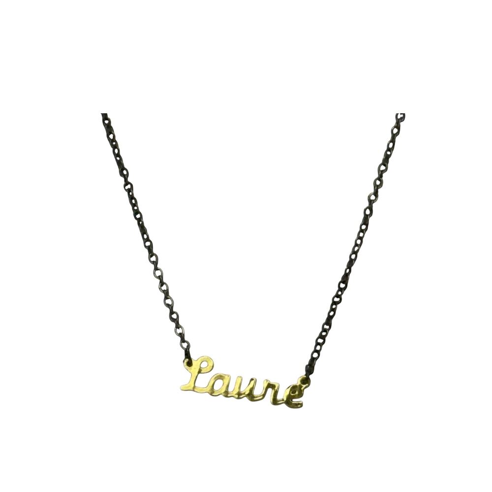 Vintage Two Tone Script Laure Name Necklace Gold Tone Gunmetal - Picture 6 of 6